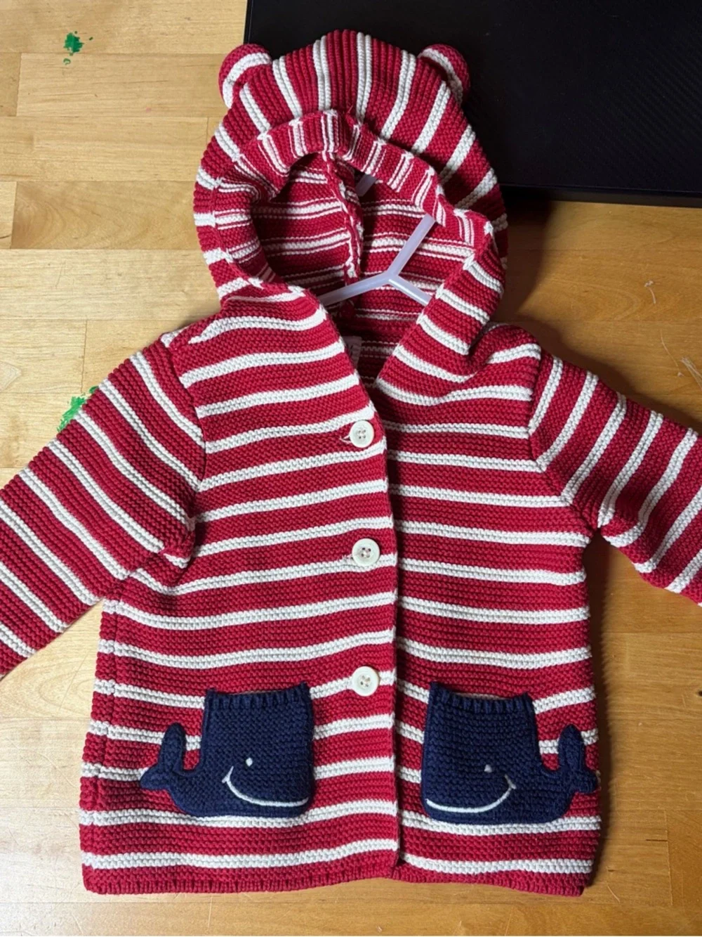 Baby Gap‎ Knit Whale Sweater Size 6-12 M Red Striped Nautical Ocean Animal